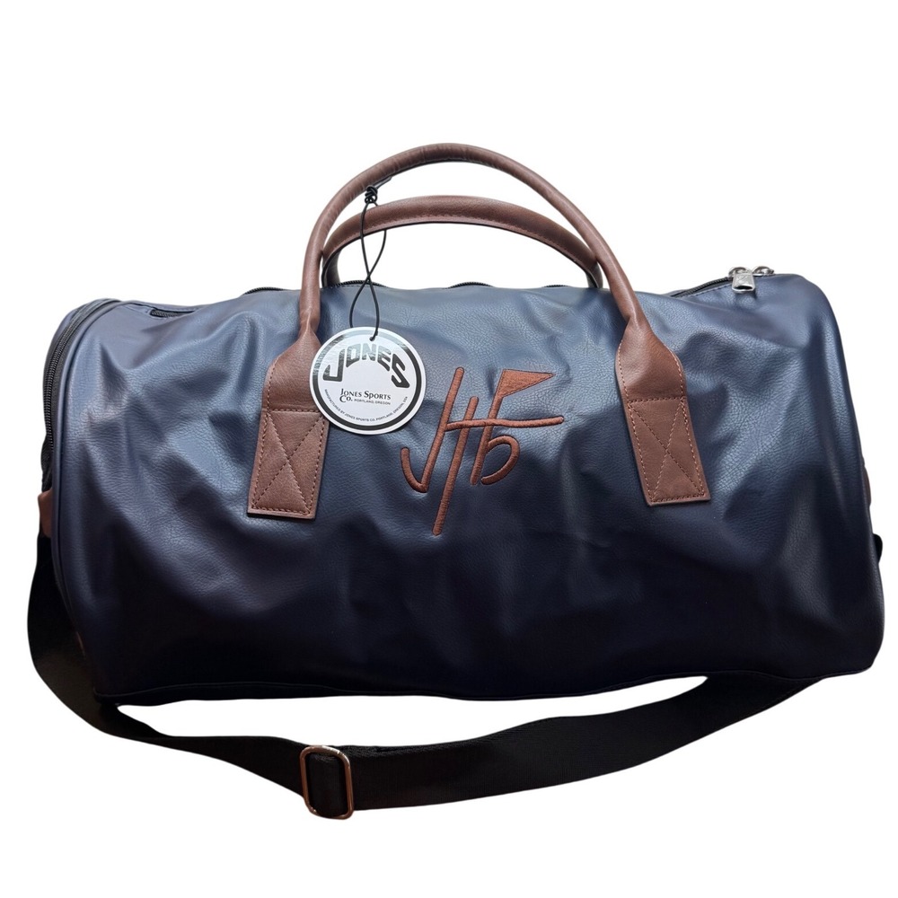 Jones Sports Co Navy Blue Vegan Leather Duffel Bag with Shoe Pocket NWT